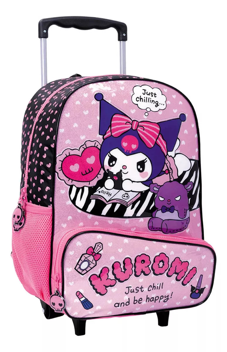 Mochila Infantil Kuromi C/carro 40cm Rueditas Escolar