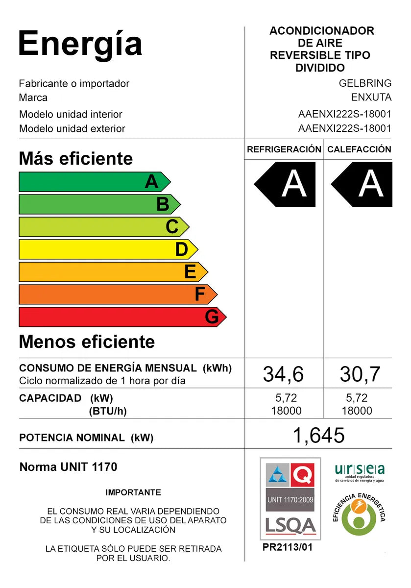 Aire Acondicionado Enxuta Aaenxi222s-18001 Color Blanco