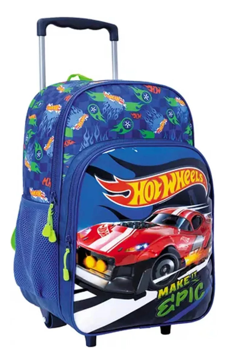 Mochila Infantil Hot Wheels C/carro 40cm Rueditas