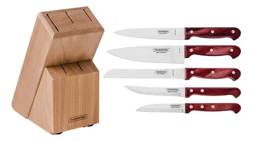 Juego De Cuchillos Taco De Madera 6pz Polywood Rojo Tramonti
