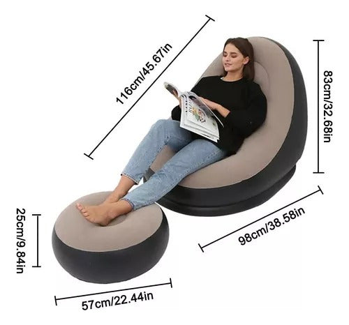 Set Sillón Apoya Pies Inflable Living Cuarto Jardín Cómodo