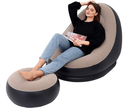 Set Sillón Apoya Pies Inflable Living Cuarto Jardín Cómodo