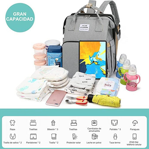 Bolso Mochila Maternal Cuna Bebé Cambiador  Usb Reforzado