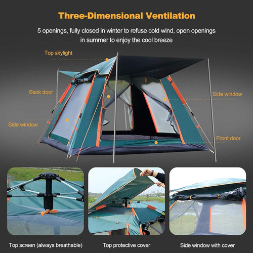 Carpa 3-4 Personas Automática Viaje Prueba De Lluvia Viento