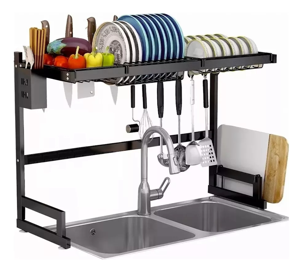 Secaplatos Iluminaras Negro Acero Inoxidable 65cm Con Cubiertero Y Secavasos