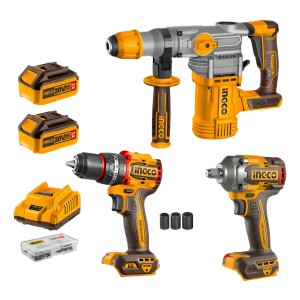 Kit Rotomartillo + Llave De Impacto + Taladro 20v Ingco