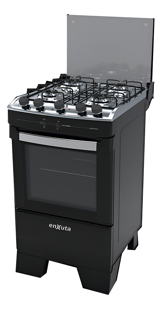 Cocina Enxuta Supergas 4 Hornallas Negra Con Horno Eléctrico