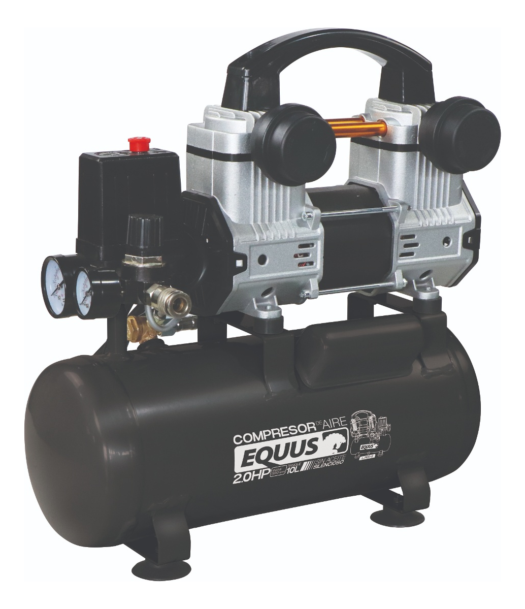 Compresor De Aire 10l Silencioso Sin Aceite Equus Negro