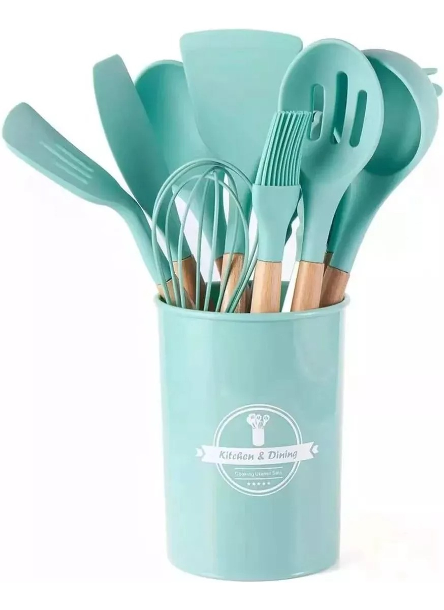 Juego Set Utensillos Menage Cocina Silicona Madera 11 Pzas - Imagen 13