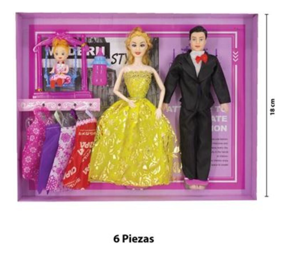 Muñeca Con Pareja Hija Y 6 Accesorios - Imagen 6
