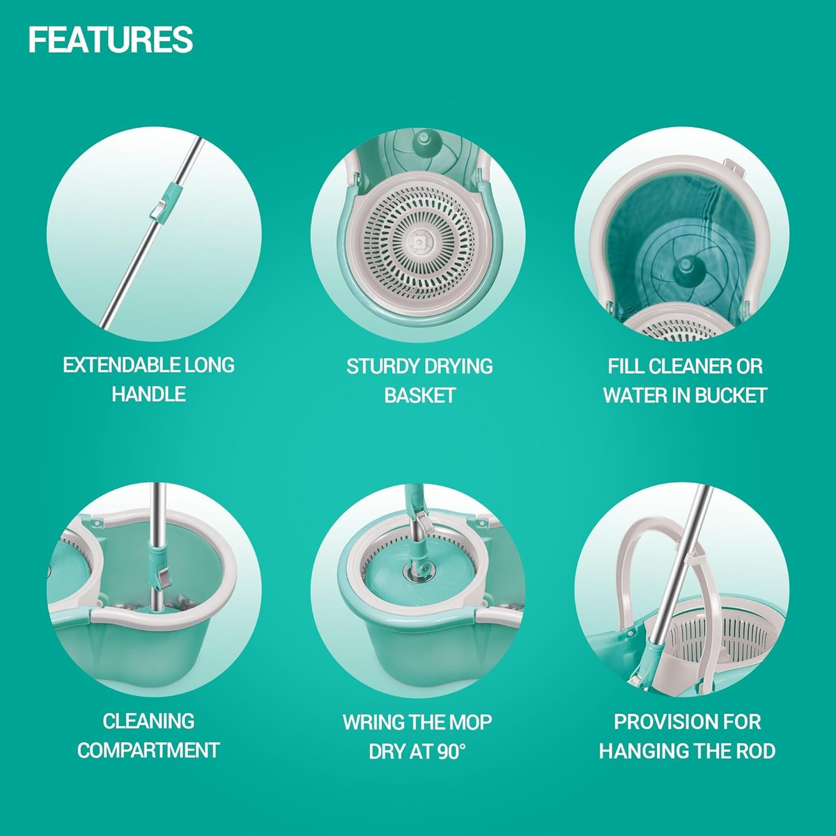 Mopa Balde Lampazo Centrifuga Giratoria Limpieza Hogar Piso - Imagen 8