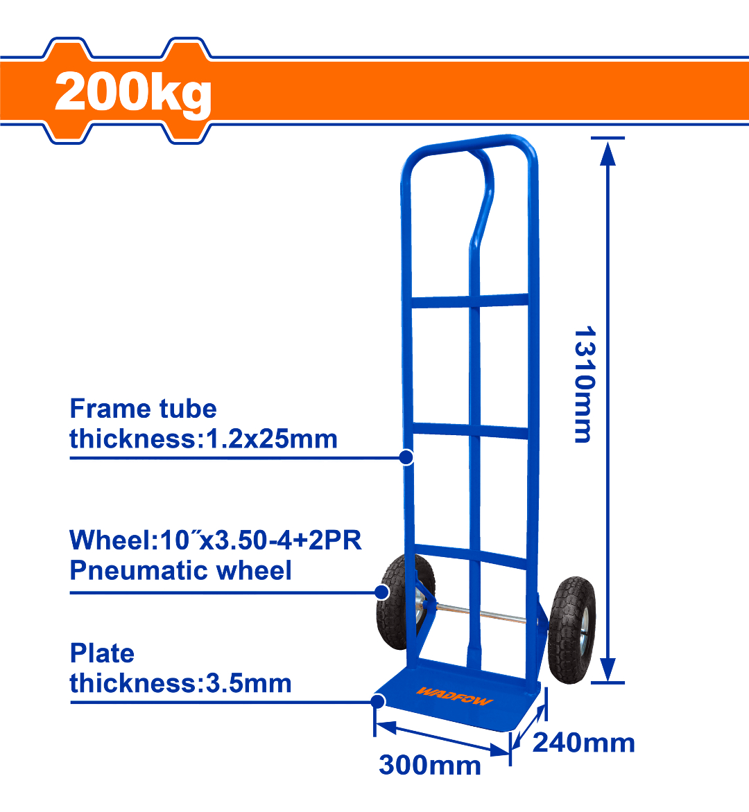 Carro De Carga 200kg Ruedas Neumaticas Wwb2141 Wadfow - Imagen 2