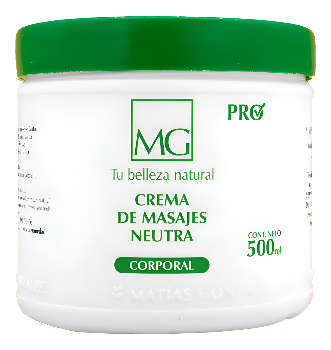 Crema Neutra Para Masajes Matías González - Pote 500cc