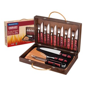 Juego P/asado Con Tabla Y Caja 17pz. Tramontina 21198/766 Color Marrón Liso