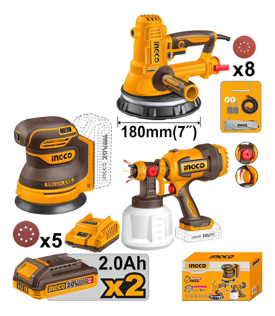 Kit Pistola Pintar + Lijadora Yeso Orbital Ingcco Cosli2502