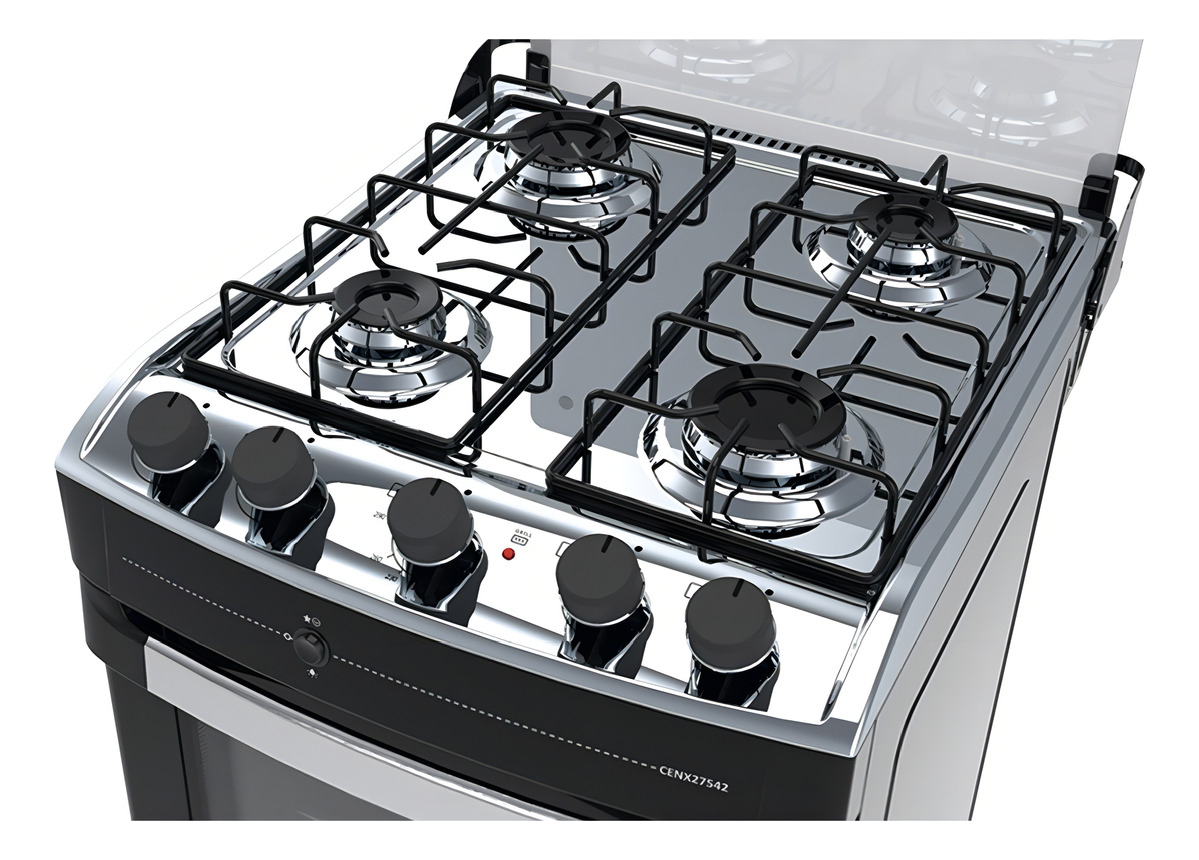 Cocina A Gas Negra Enxuta 4 Hornallas Grill Luz En Horno 220v Negro - Imagen 5