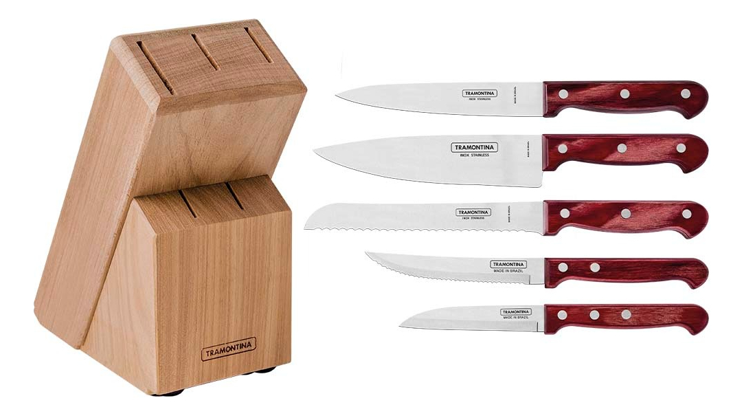 Juego De Cuchillos Taco De Madera 6pz Polywood Rojo Tramonti - Imagen 2