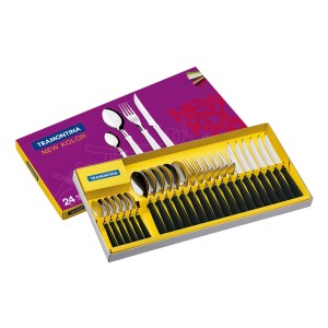 Juego De Cubiertos 24 Piezas New Kolor Tramontina Color Negro