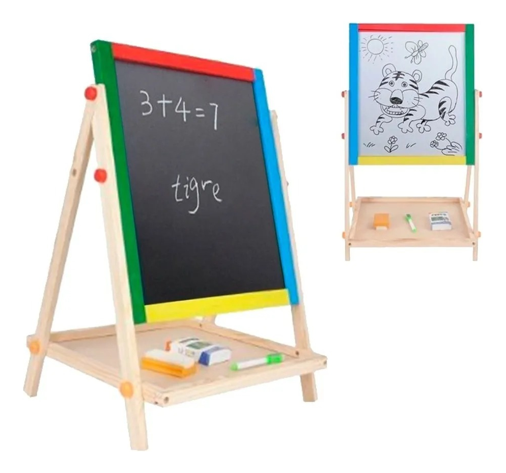 Pizarra Infantil 2 En 1 + Marcadores + Borrador + 12 Tizas