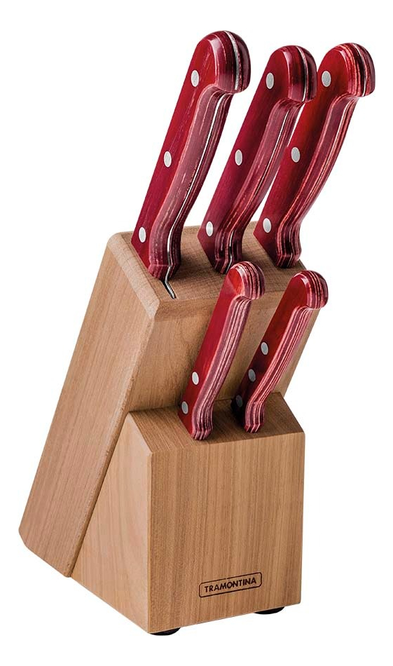 Juego De Cuchillos Taco De Madera 6pz Polywood Rojo Tramonti - Imagen 3
