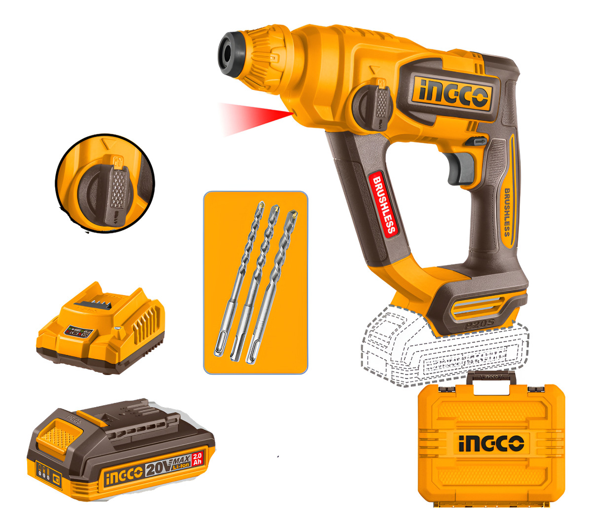 Rotomartillo A Batería20v Sds Plus1.8j Ingco