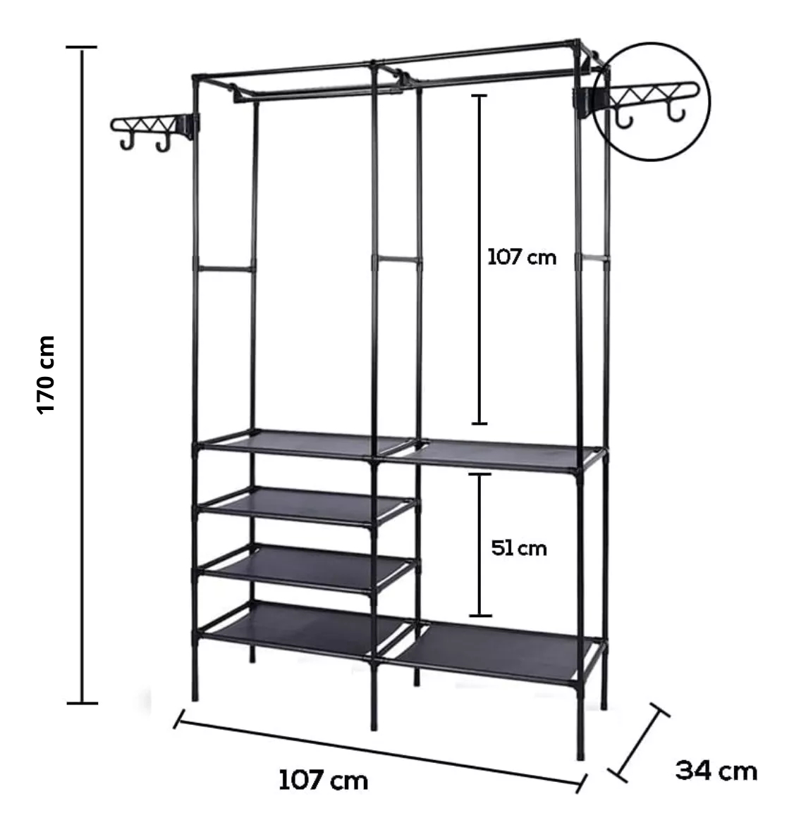 Ropero Multifuncional Doble Con Perchero Y Estantes - Imagen 10