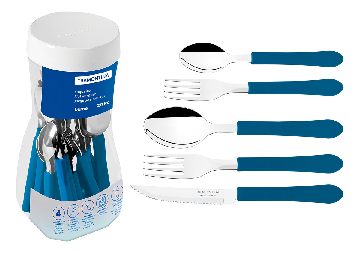 Juego De Cubiertos 20pz. Leme Azul Tramontina 23198/918