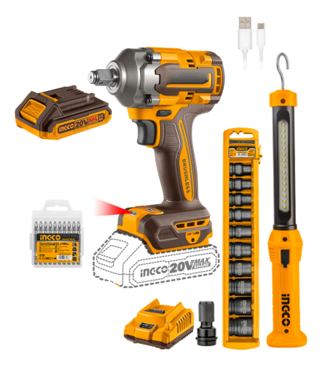 Ingco Cosli23048 Llave De Impacto 400nm + Linterna Color Naranja 50/60hz 50/60 Hz
