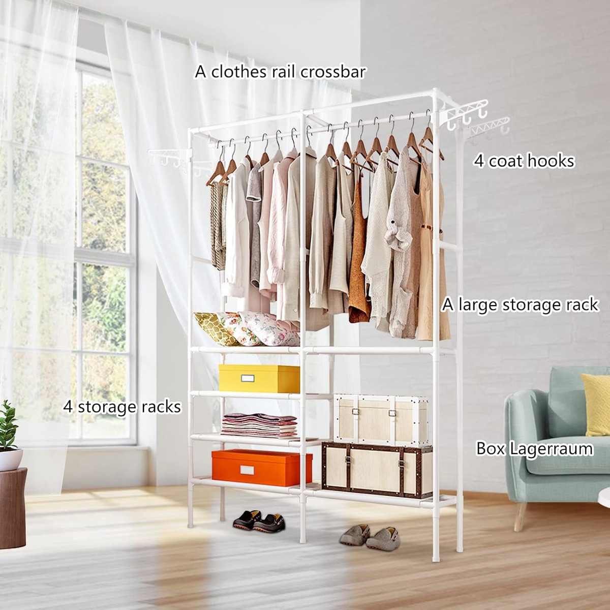 Ropero Multifuncional Doble Con Perchero Y Estantes - Imagen 3