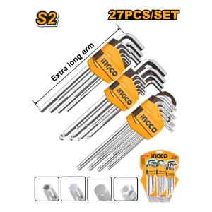 Set X 27 Llave Allen Y Trox Extra Larga Ingco Hhkset0271