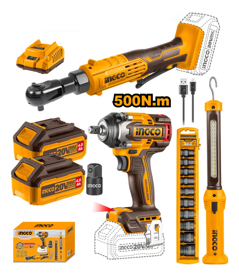 Combo Llave De Impacto 500nm A Bateria + Llave Crique Color Amarillo Frecuencia 50 60