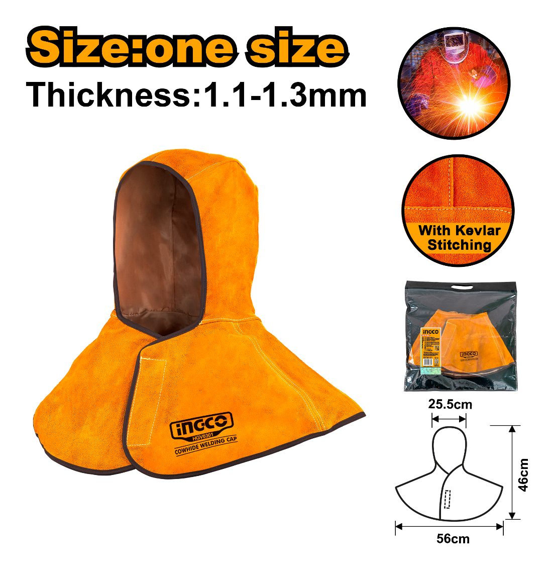 Gorro Soldador De Cuero Ingco - Imagen 2