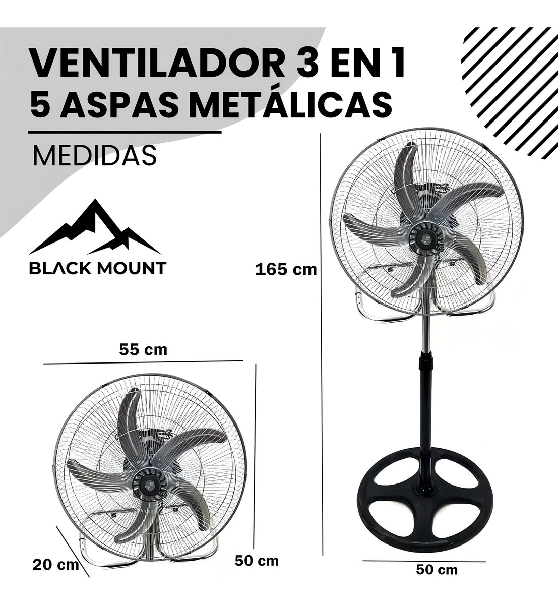 Ventilador 3 En 1 , 5 Aspas De Metal, Potente Y Silencioso, Diseño Versátil, X1 Unidad, Color Negro, Alta Calidad - Imagen 9