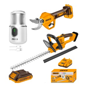 Combo De Tijera De Poda A Bateria Brushless + Cortacerco Color Amarillo