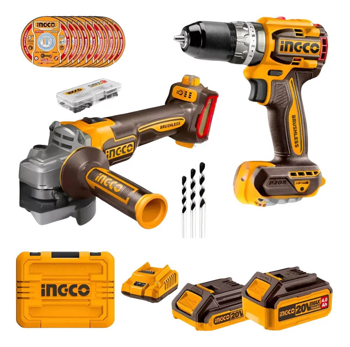 Combo Atornillador C Percutor (cidli20602) Mas Amoladora (cagli21154) 2 Bat Carg Mas Valija Ingco Ckli20273 Naranja Claro 50hz/60hz - Imagen 7