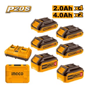 Set X 6 Baterias 20v P20s 4x2ah 2x4ah Cargador Doble Ingco C