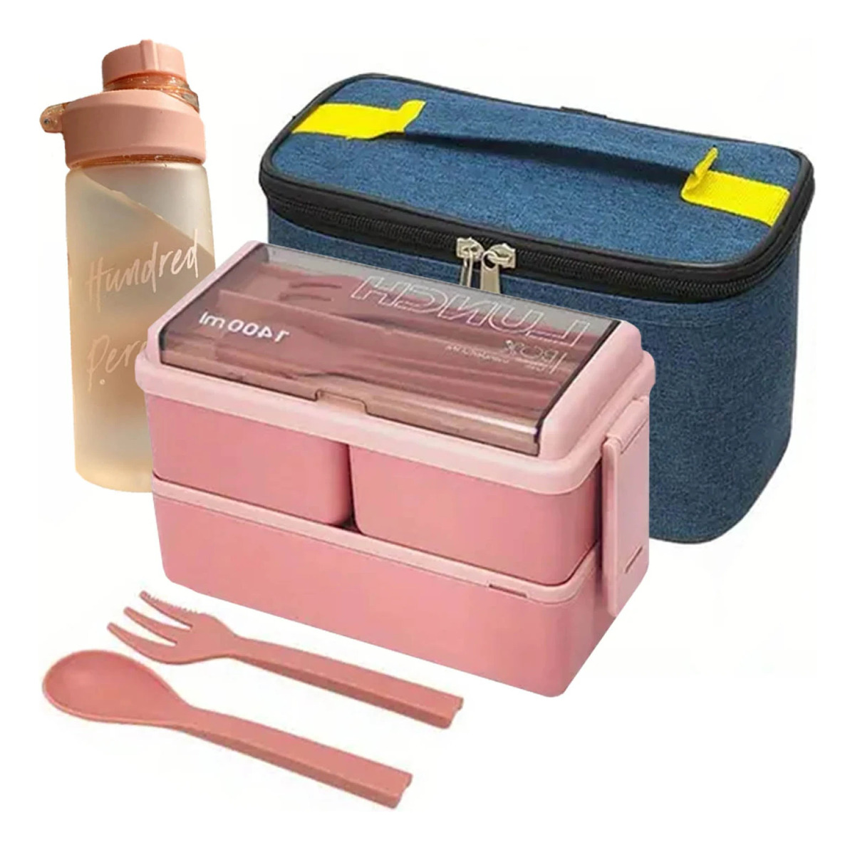 Set De Lunchera Vianda 2pisos Tupper+ Botella 600ml - Imagen 2