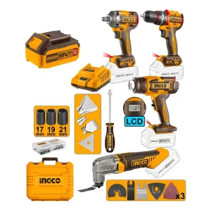 Kit Set Combo Llave Impacto Taladro Multifuncion Ingco 20v