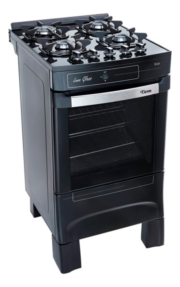 Cocina Tem Luna Glass 4h A Gas/eléctrica 4 Hornallas Negra Puerta Con Visor 48.1l Negro - Imagen 3