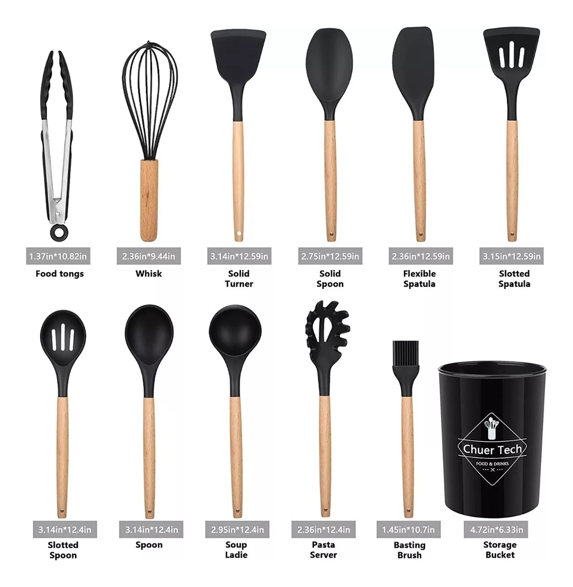 Kit Set X12 Utensilios Cocina Madera Y Silicona Excelente - Imagen 6