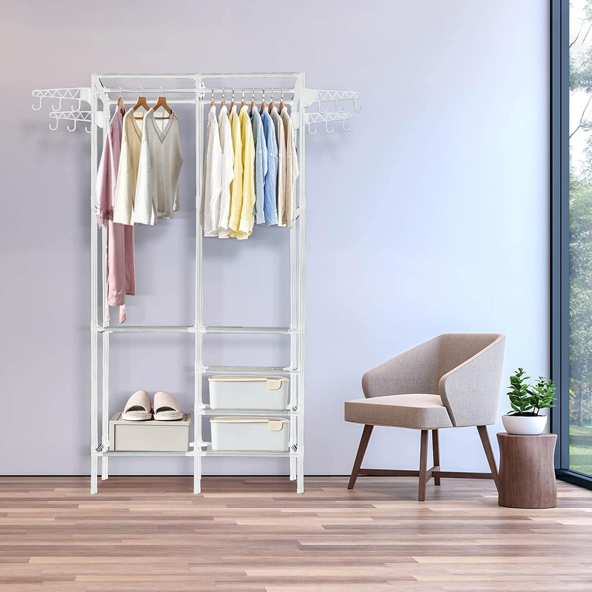 Ropero Multifuncional Doble Con Perchero Y Estantes - Imagen 6