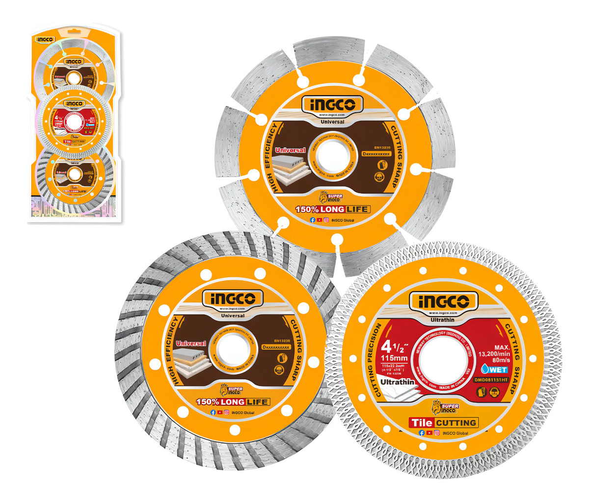 Set X 3 Discos 115mm 4 1/2 Ceramica Multiuso Ingco Dmd063115 Color Único