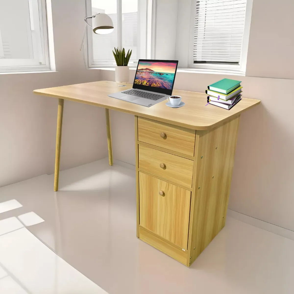 Escritorio Madera Mdf Oficina Tipo Caballetes Con Cajones - Imagen 6