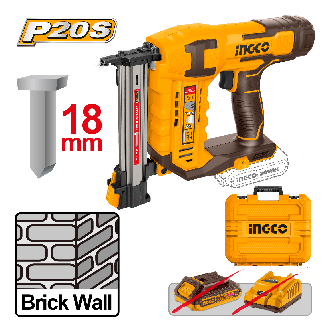 Clavadora A Bateria Bateria 18mm Mamposteria Ingco - Imagen 2
