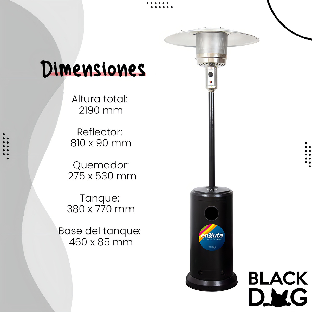 Estufa De Exterior Hongo A Gas Enxuta Acero Pintado 2,19m Color Negro - Imagen 3