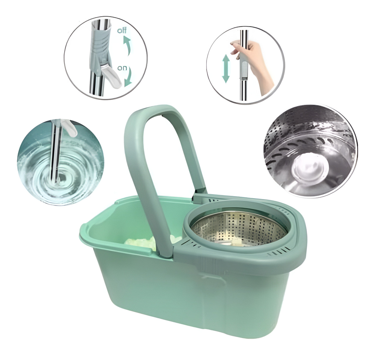 Mopa Balde Lampazo Centrifuga Giratoria Limpieza Hogar Piso - Imagen 3