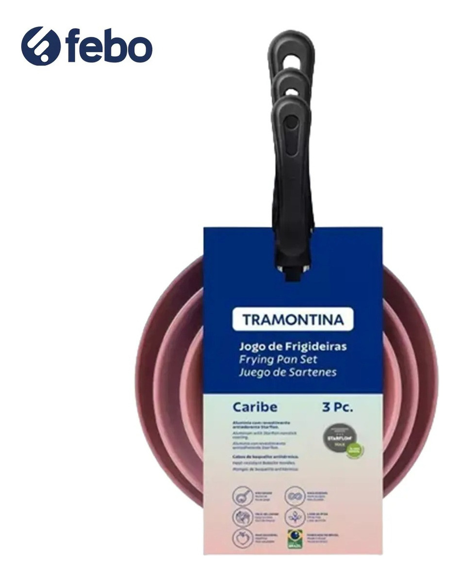 Juego De Sartenes Caribe Tramontina Festa Pink De Aluminio De 3 Piezas - Imagen 4