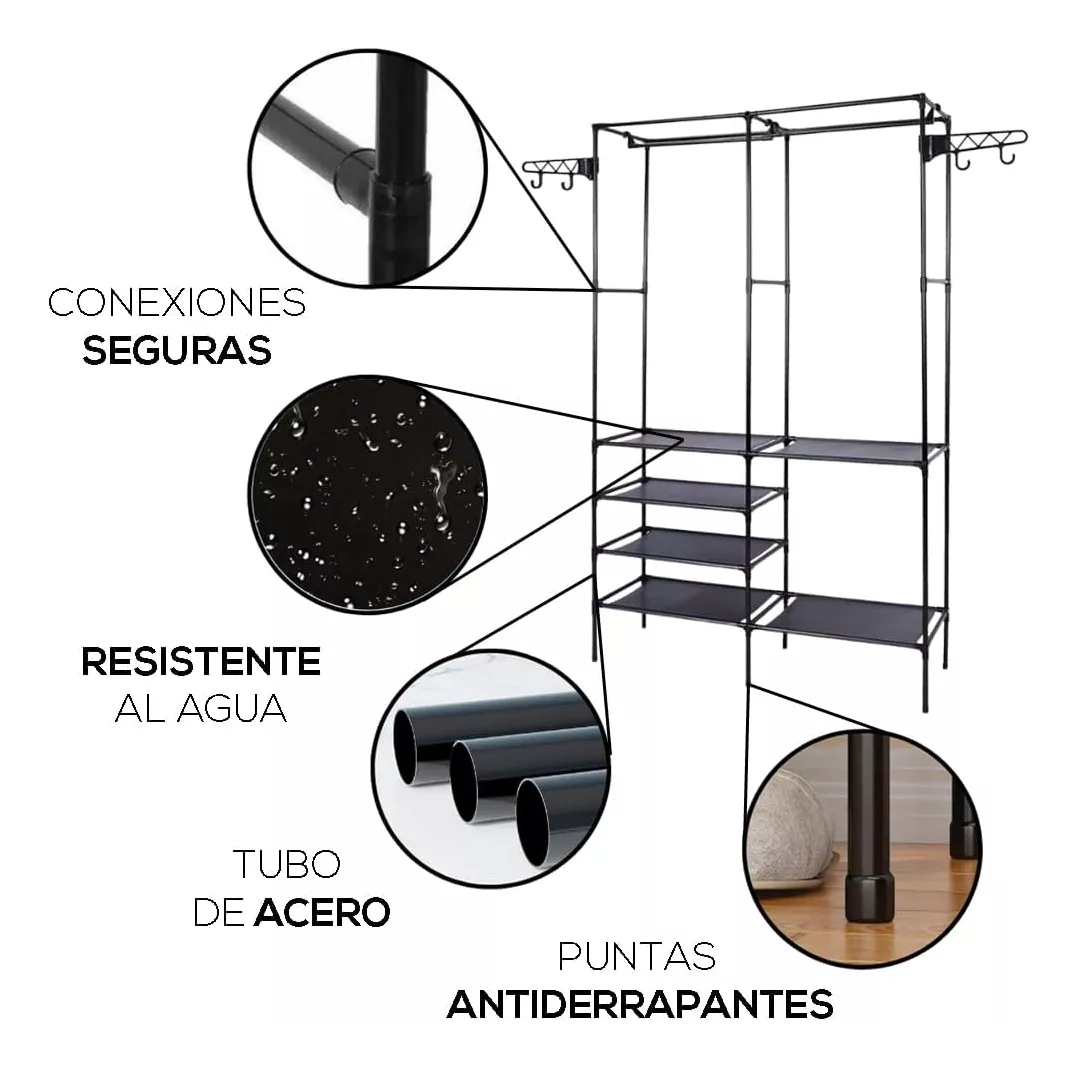 Ropero Multifuncional Doble Con Perchero Y Estantes - Imagen 13