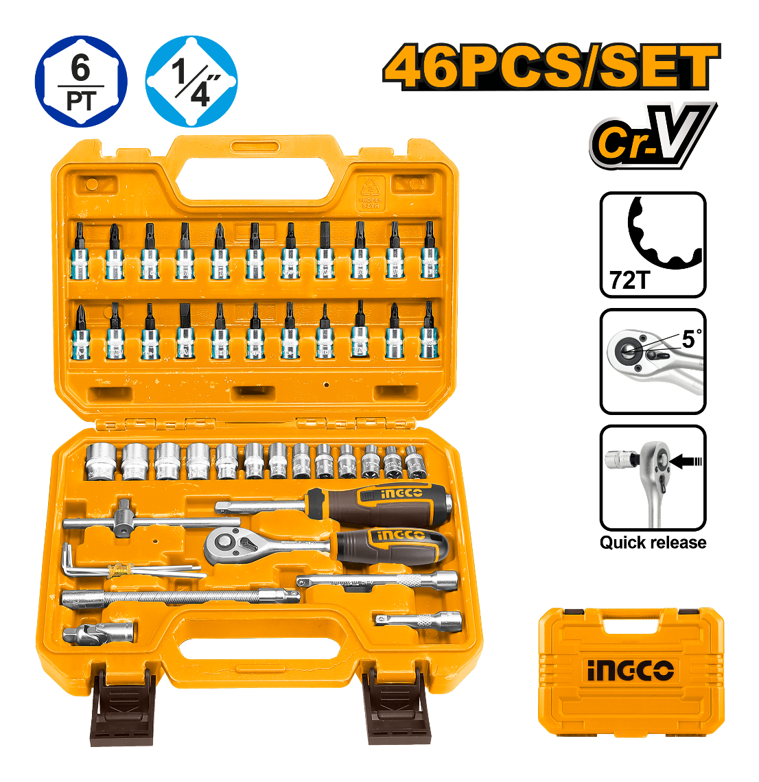 Set Juego Ingco Dados Y Chicharra Industrial 46 Pcs 1/4 - Imagen 2