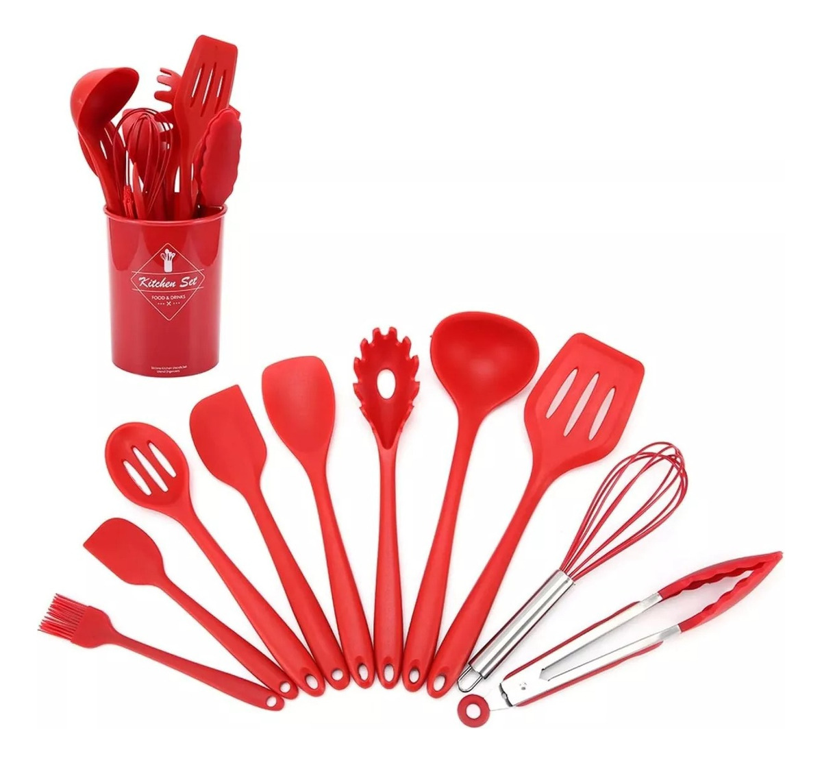 Juego Set Utensillos Menage Cocina Silicona Madera 11 Pzas - Imagen 7